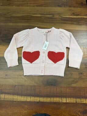 NWT Pink Chicken Girls Beige Heart Cardigan Size 2Y